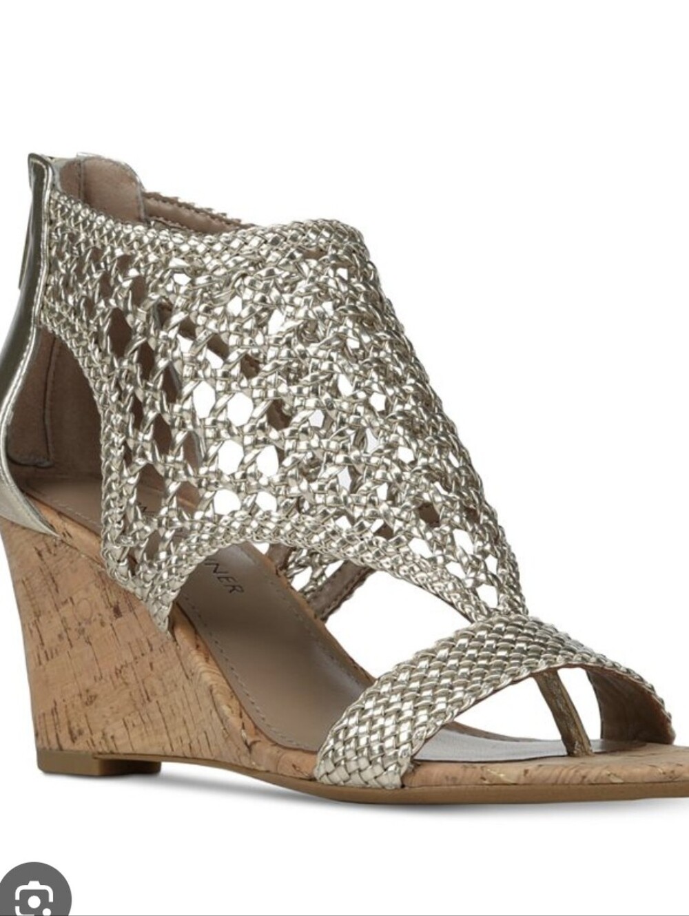 Donald J. Pliner Metallic Gold Braided Cork Wedges Size 9